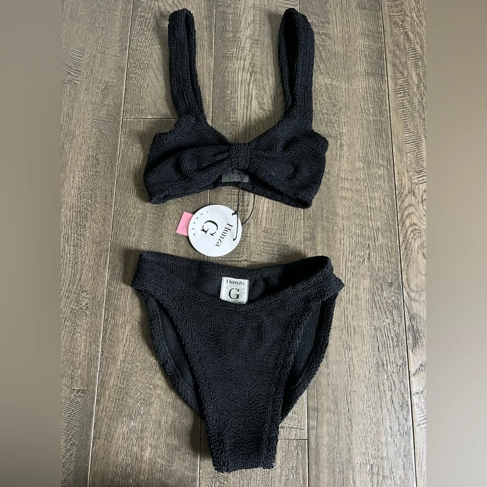 Hunza G Bonnie 2pc Bikini Set Black Swimwear OS NWT 255$